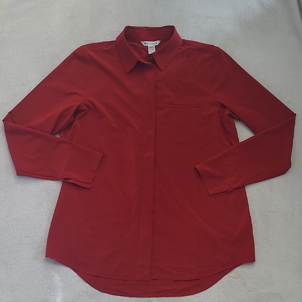 Athleta Red Button Down Blouse Small Stretch Trav… - image 1